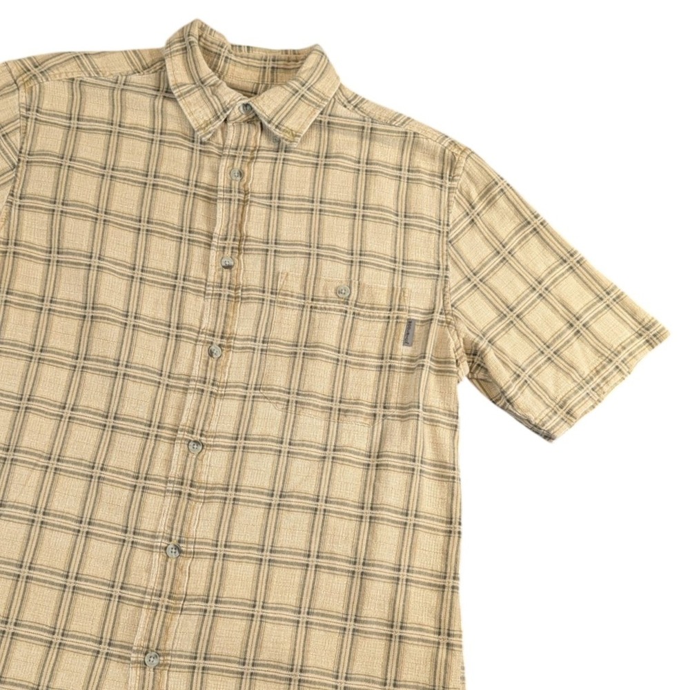 Woolrich Mens Short Sleeve Plaid Button Down Shirt Tan Brown Cotton Medium